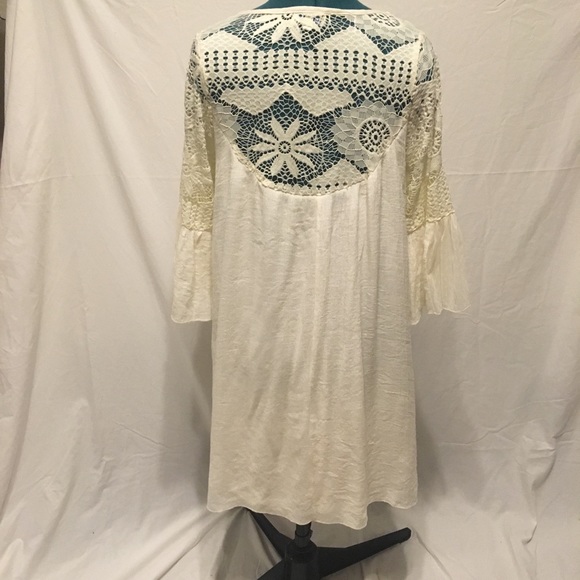J Gee Boho Ivory Lace Bell Sleeved Shift Dress M - Picture 2 of 6